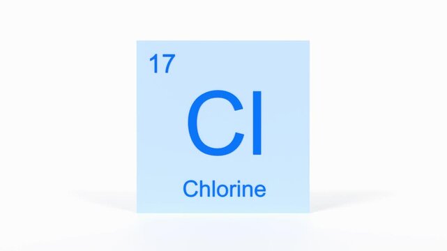 Chlorine Element 4K Render - Periodic Table Box with Atomic Number 17, Scientific Education, Chemistry Classroom, Modern Science Video, and Laboratory 3D Content