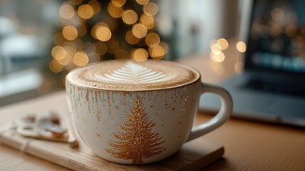 festive Cappuccino with Christmas Tree Latte Art – Cozy Holiday Coffee Moment
