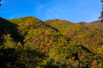 Autunno sull'Appennino emiliano. Panorami autunnali delle montagne bolognesi. Corno alle Sc ale. Bologna, Emilia-Romagna, Italia.