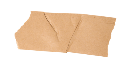 Brown adhesive paper washi tape with crumpled texture and torn edges, a blank element on transparent background