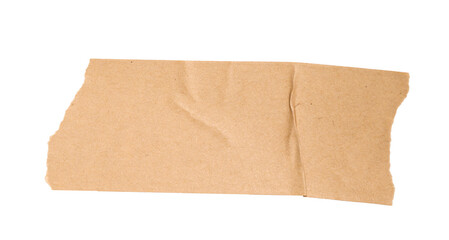 Brown adhesive paper washi tape with crumpled texture and torn edges, a transparent element blank...