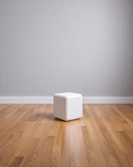 Minimalist White Cube on Wooden Floor
