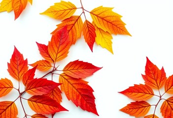 Crisp, vibrant autumn leaves isolated on white background, illustration, season