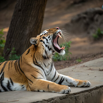 Powerful Tiger Roaring in Green Wilderness