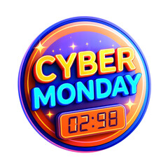 Cyber Monday Badge with Countdown Timer &ndash; Symbol of Promotional Urgency and Digital Retail Excitement &ndash; White Background
