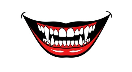 Menacing vampire mouth with sharp fangs and a wicked grin, perfect for Halloween or spooky themes