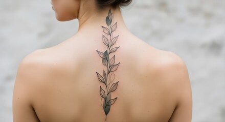 Elegant botanical tattoo design on woman's back is a stunning expression of nature and art, perfect for beauty, fashion, and lifestyle brands seeking uniqueness