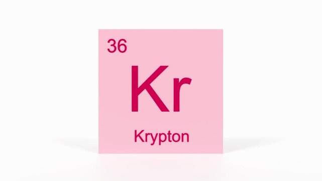 Krypton Element 4K Render - Periodic Table Box with Atomic Number 36, Scientific Education, Chemistry Classroom, Modern Science Video, and Laboratory 3D Content