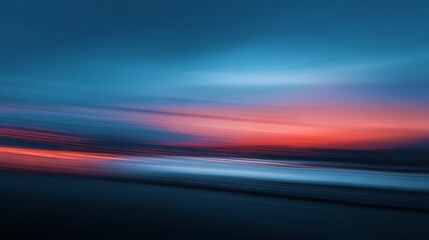 Abstract motion blur streaks depict a colorful horizon at dusk.
