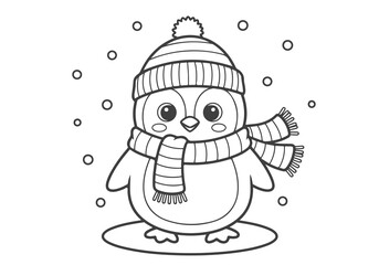 Cute Penguin Winter Coloring Page for Kids, Fun Animal Outline Activity Book, Easy Printable Art for Creative Children's Holiday Fun, Perfect Relaxation and Learning