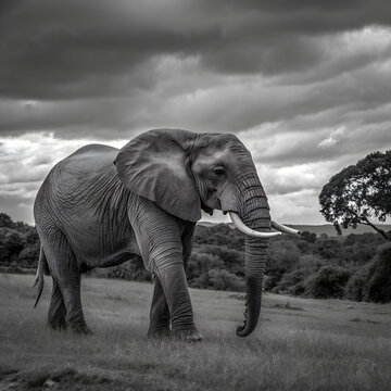 Majestic Elephant in Wild Savannah Landscape