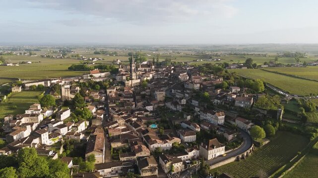 Peaceful spring morning &mdash; the drone glides above Saint-&Eacute;milion&rsquo;s vineyards and ancient streets
