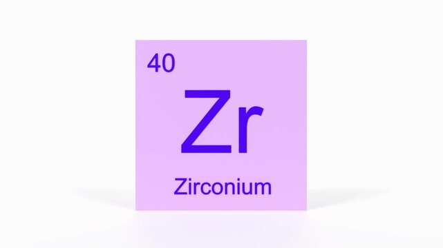 Zirconium Element 4K Render - Periodic Table Box with Atomic Number 40, Scientific Education, Chemistry Classroom, Modern Science Video, and Laboratory 3D Content