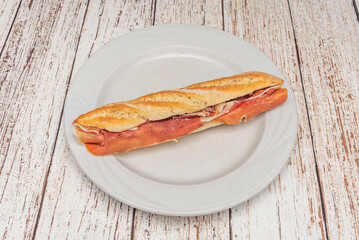 Classic Serrano ham sandwich with fresh tomato rubbed directly onto the crispy traditional breadcrumb