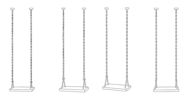 Simple illustration of multiple empty swings hanging from chains sketched outline