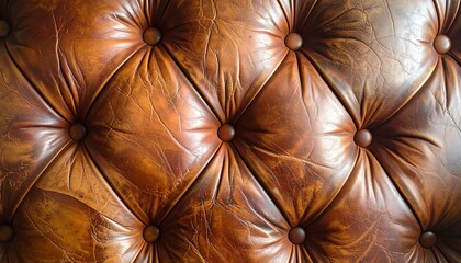Obraz premium Close-up of tufted brown leather. Indentations and buttons give texture. Warm, rich tones create depth & contrast