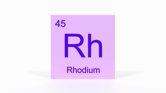 Rhodium Element 4K Render - Periodic Table Box with Atomic Number 45, Scientific Education, Chemistry Classroom, Modern Science Video, and Laboratory 3D Content
