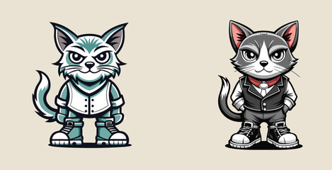 Obraz premium Stylish elegant sharp cat with in boys dress logo vector art design illustration