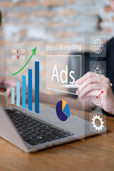 Businessman online advertising digital marketing strategy data analysis dashboard information report corporate e-business business technology concept