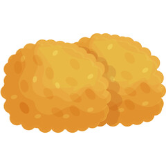 Crispy golden brown nuggets with a textured surface and seeds displayed on a clean white background representing fast food or snack items in a simplified graphic style