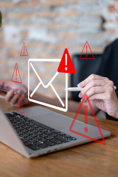 Danger warning notification email electronic mail protection privacy scam threat fraud spam virus technology information at risk cybersecurity security safety online digital network attack caution