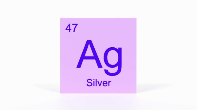 Silver Element 4K Render - Periodic Table Box with Atomic Number 47, Scientific Education, Chemistry Classroom, Modern Science Video, and Laboratory 3D Content