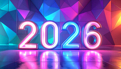Low‑Poly Neon Wall with 2026 Glass Numbers