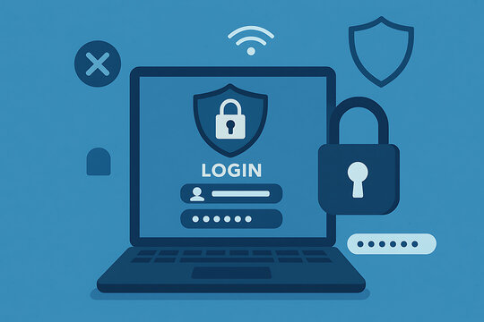 Digital security login illustration showing protected access with password and lock icon for user authentication and data privacy