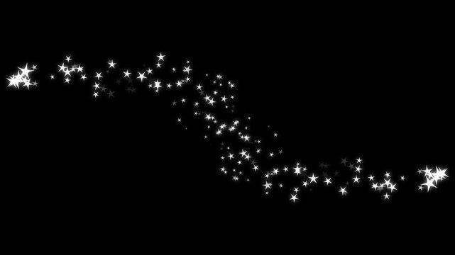 Luxury white glitter sparkles trail, magic dust, pixie dust path, Glowing glitter burst sparkle effect overlay, Glitter sparkle animated, Christmas stars isolated on black background. 4K