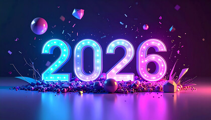 2026 Ice and Neon Fusion Text with Sparkling Particles