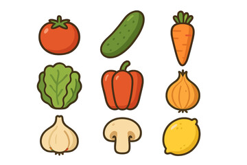 Colorful collection of fresh raw vegetables and fruit on a clean white background