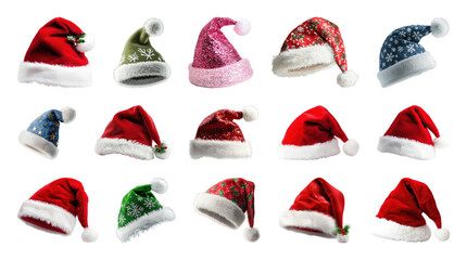PNG Festive Santa hats collection, element set on transparent background