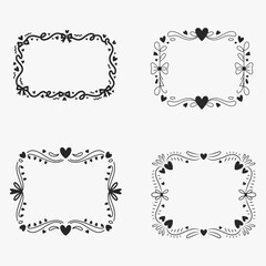 A set of hand-drawn frames with hearts. They all have a similar theme of love and romance.