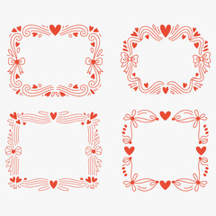 A set of hand-drawn frames with hearts. They all have a similar theme of love and romance.