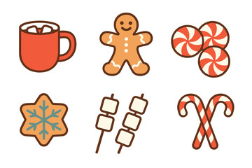 Classic Christmas and winter holiday sweets and beverages set including gingerbread and hot chocolate