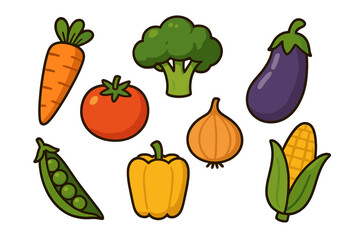 Colorful fresh vegetables assortment in playful doodle style isolated on white