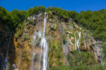 summer landscape with waterfalls in Plitvice National Park, Croatia