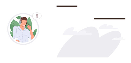 Customer service representative wearing headset speaking with a smile and exclaiming enthusiastically near green background. Ideal for contact center, communication, teamwork, problem-solving