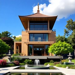 A modern Pagoda image. A vibrant Buddhist Temple trending photo.
