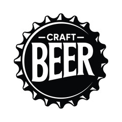 Black and white craft beer bottle cap logo with text symbol vector illustration.