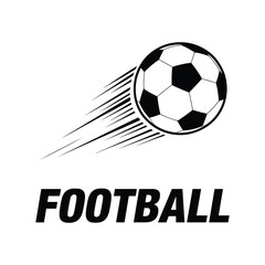 Black and white soccer ball with motion lines and the word F O T B A L football sport vector illustration. © MRSPEARA