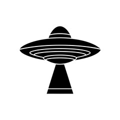 Ufo in black silhouette on transparent background