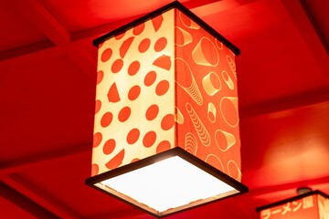 Close up of Japanese style interior hanging lamp in a Japanese restaurant