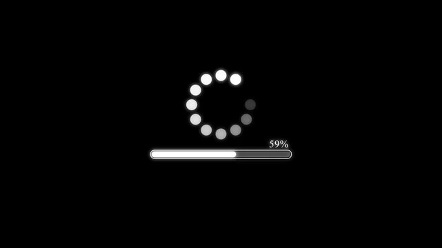 Circle dots loading progress animation. Downloading 0 to 100% percentage. dots spinning animation Loading wheel animation.  loading bar process on black background.