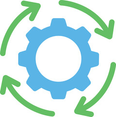 Gear with arrows rotating around representing process and system updates