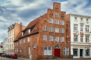 Street with historical houses in Lubeck, Germany