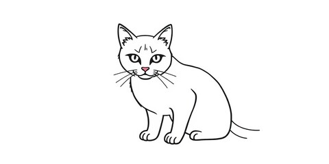 Obraz premium Simple line art drawing of a cat, minimalist style, black on white, white, pet