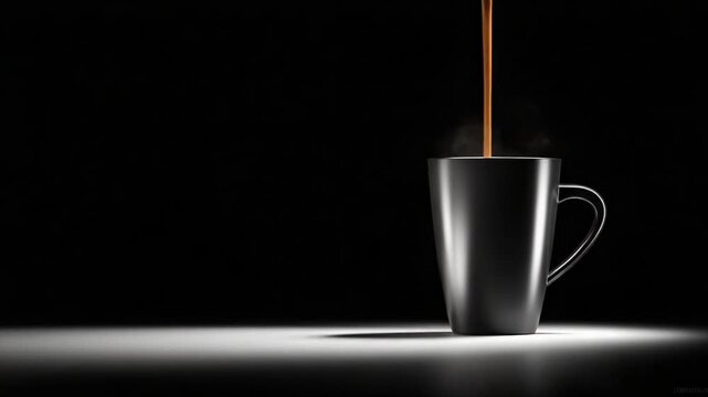A single black coffee mug stands in a dark environment with a focused lighting