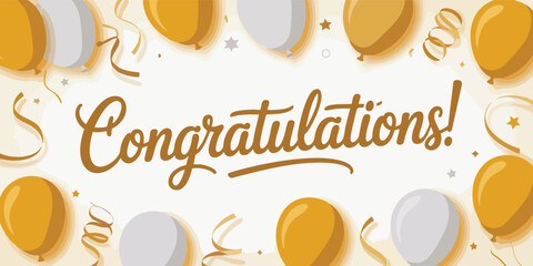 Congratulations in gold script amidst gold  silver balloons with confetti