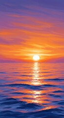 Fototapeta premium Brilliant sun descends over vast ocean waters displaying warm and cool color gradients